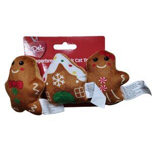 Pet Central Gingerbread 3 Pack Plush Interactive Crinkle Cat Toy Set